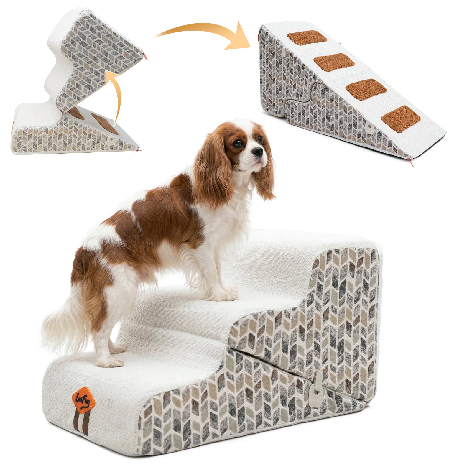Laifug 3-5 Step Pet Dog Stairs Ramp | 2-in-1 Adjustable Foam Steps | 35D High Density Foam | Anti-Slip Base | Removable Washable Cover