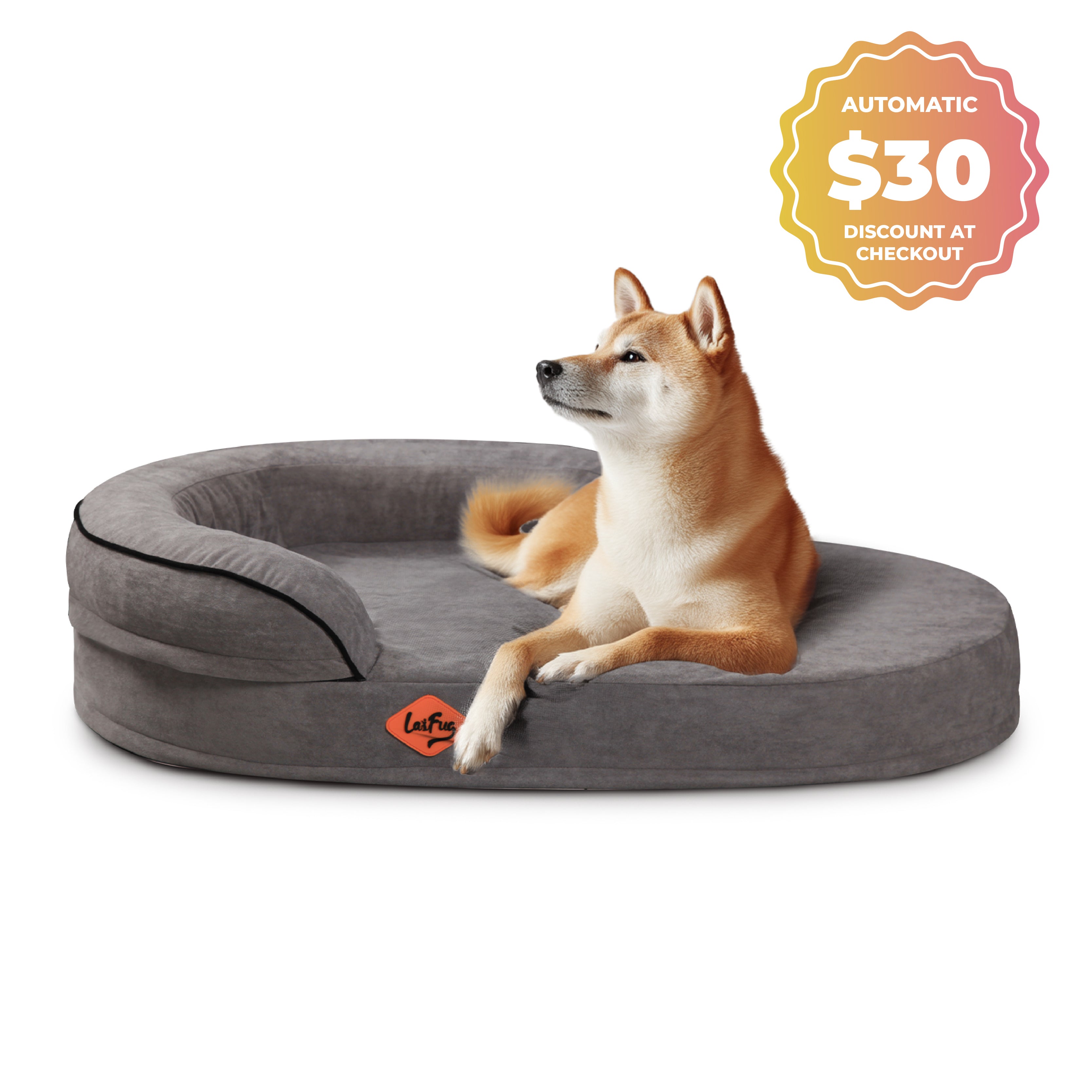LaiFug Orthopedic Memory Foam Oval Dog Bed – Curved Bolster Support