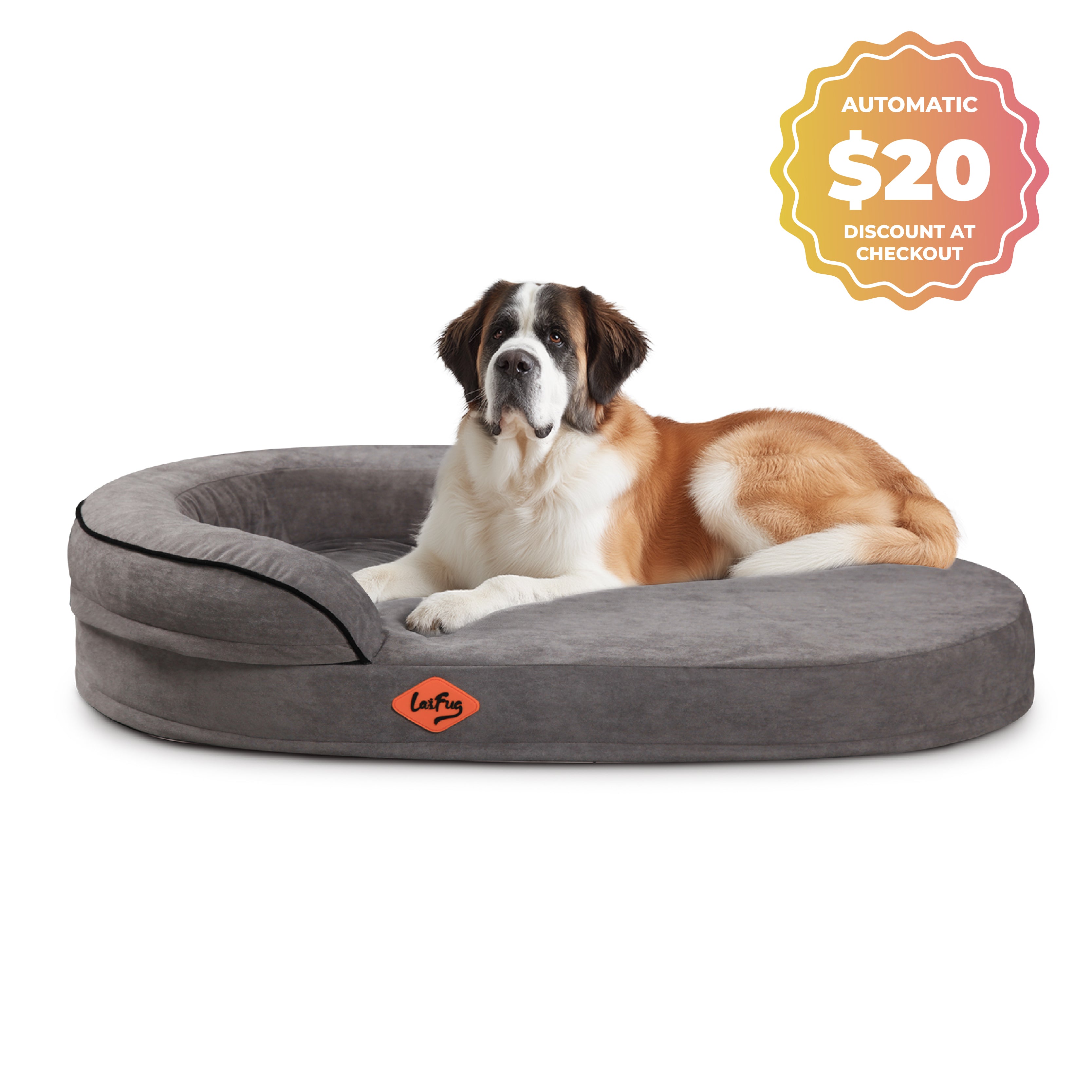 LaiFug Orthopedic Memory Foam Oval Dog Bed – Curved Bolster Support