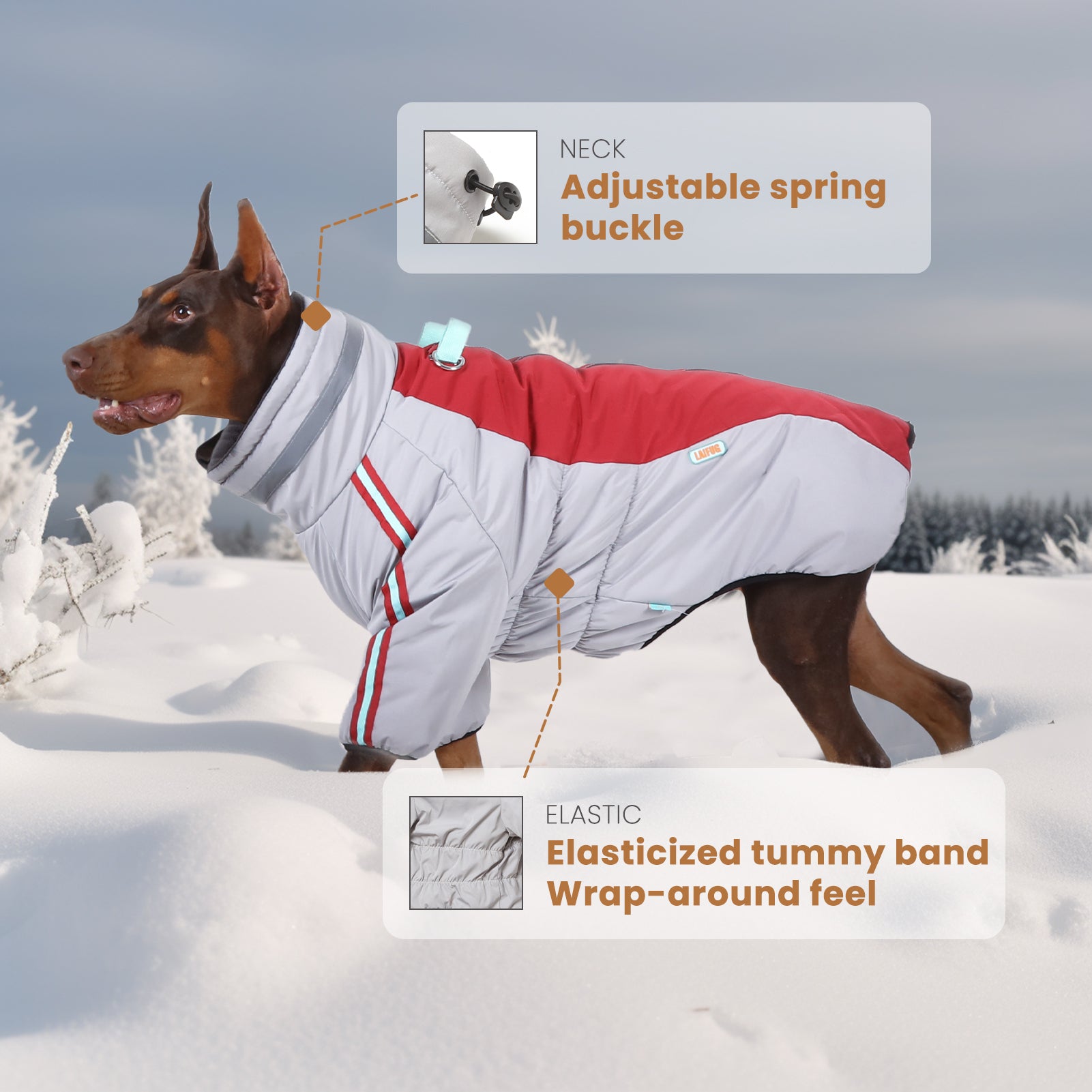 LaiFug Gray Red & Gray Blue Stand Collar Two Legs Dog Winter Coat