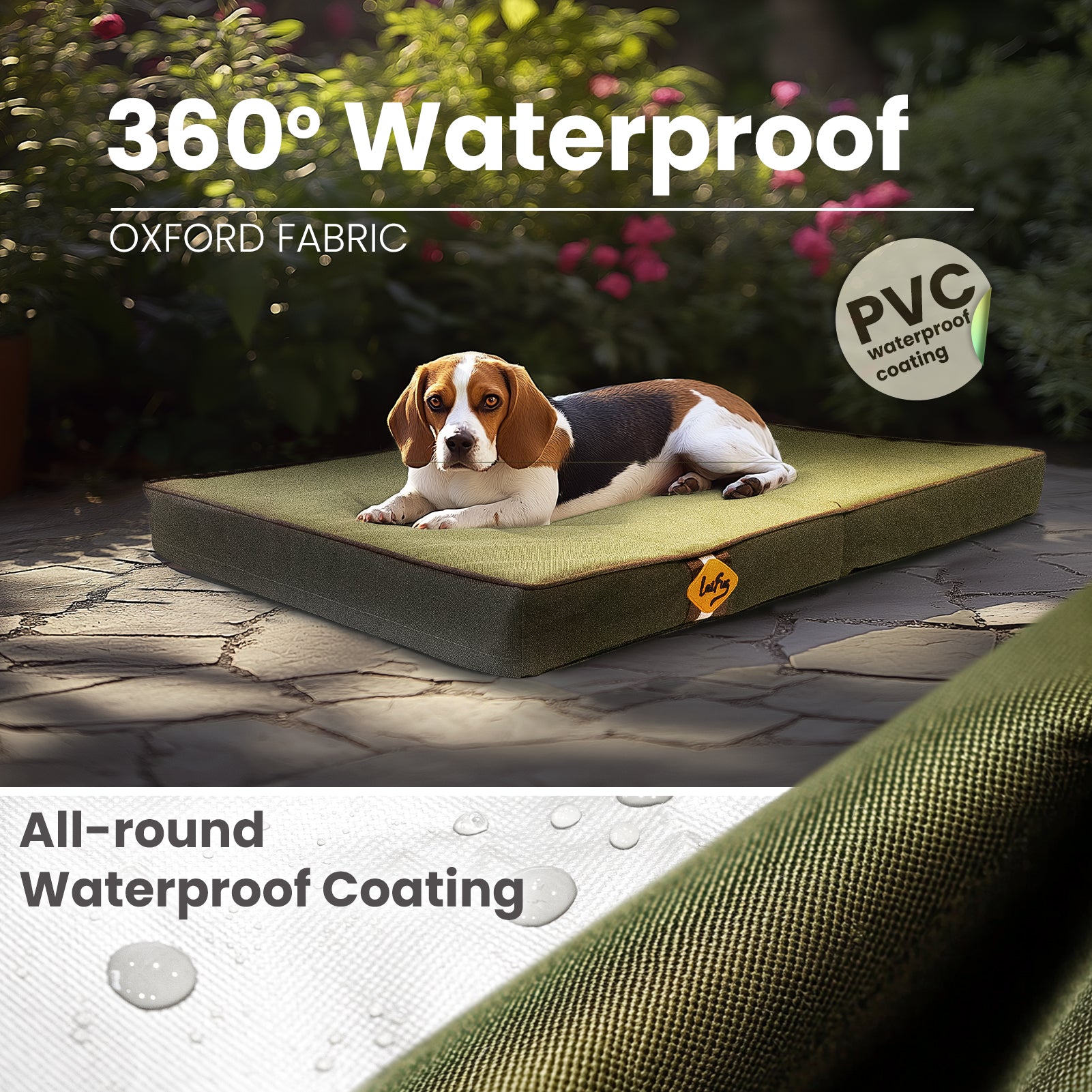 Laifug 235 Foldable Waterproof Dog Bed | 3.0"/3.5" Eggcrate Foam | Portable Travel Bed for Indoor Outdoor