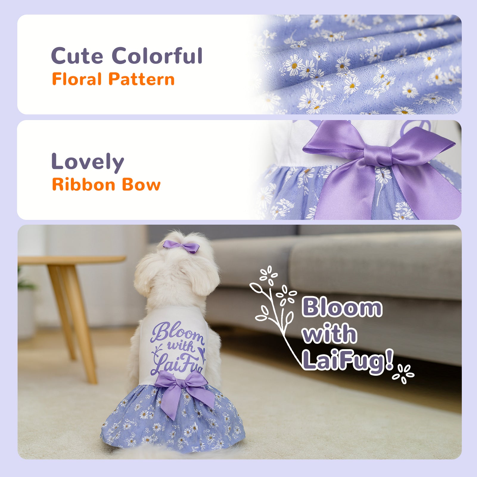 Laifug Dog Dress Puppy Print Princess Dog Dress Cute Party Wear