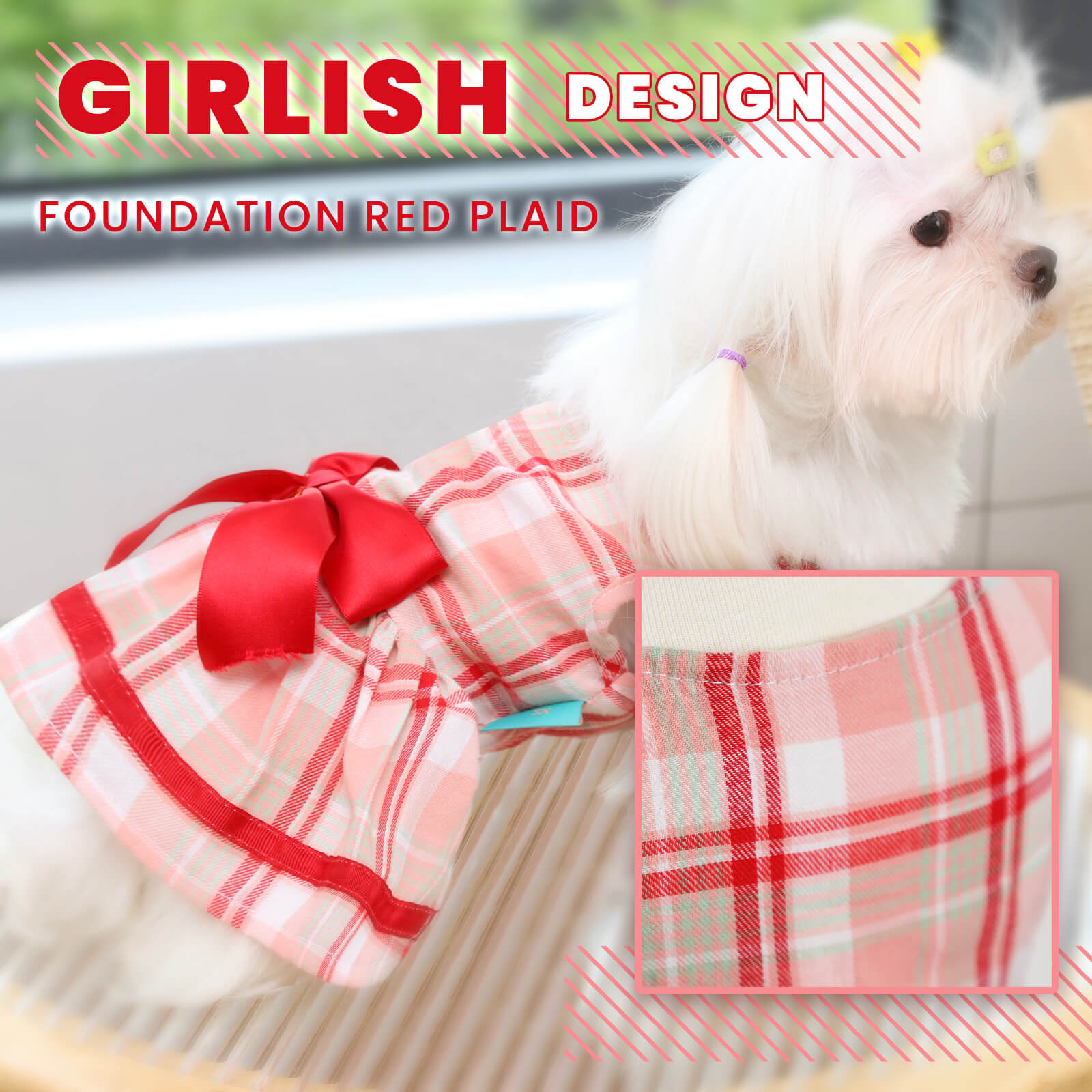 LaiFug Red Check Cotton Dog Dress