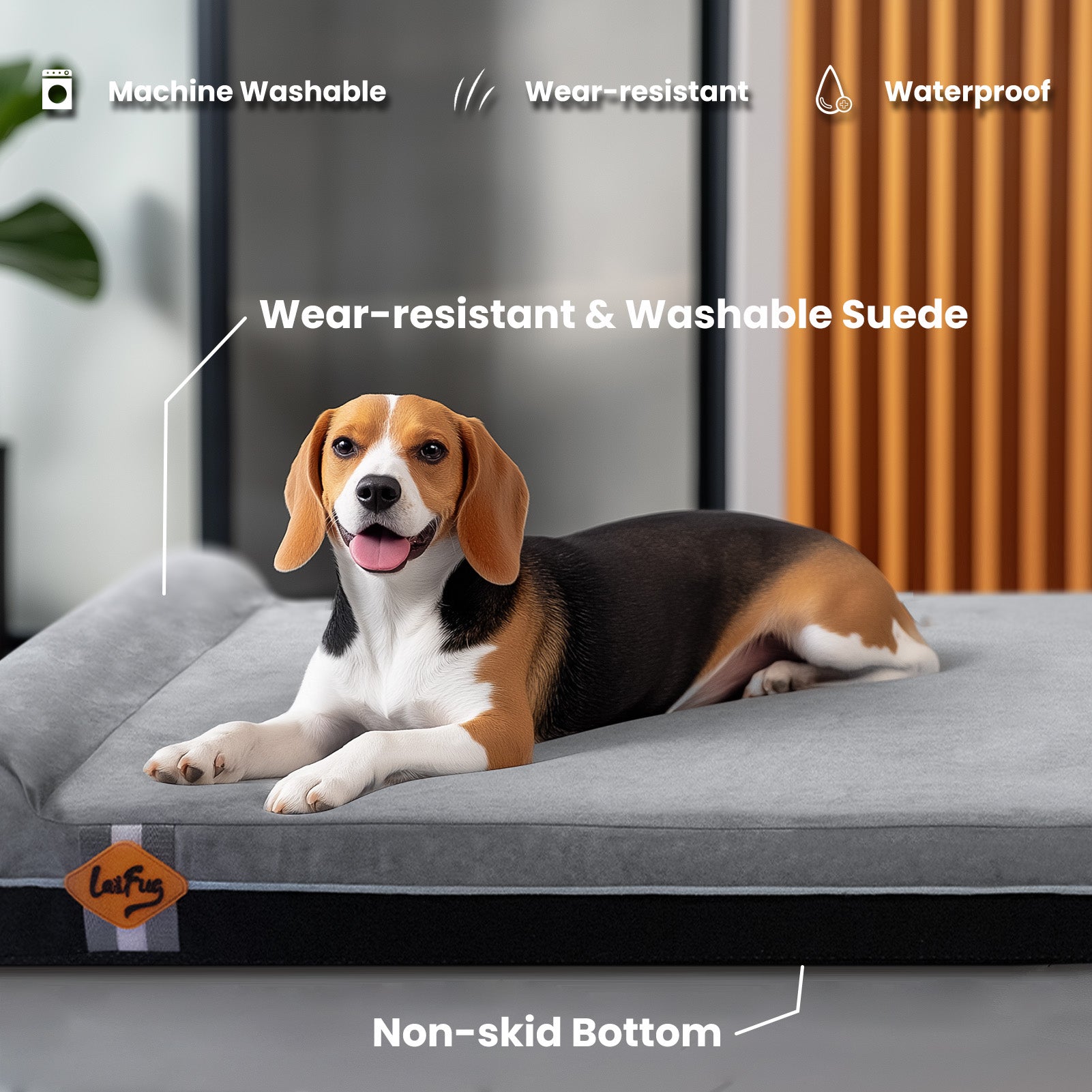 Laifug 422 Pillow-Style Memory Foam Dog Bed | Multi-Layer Sponge Support | Orthopedic Joint Relief | Waterproof Liner | Non-Slip Bottom | Removable Washable Cover