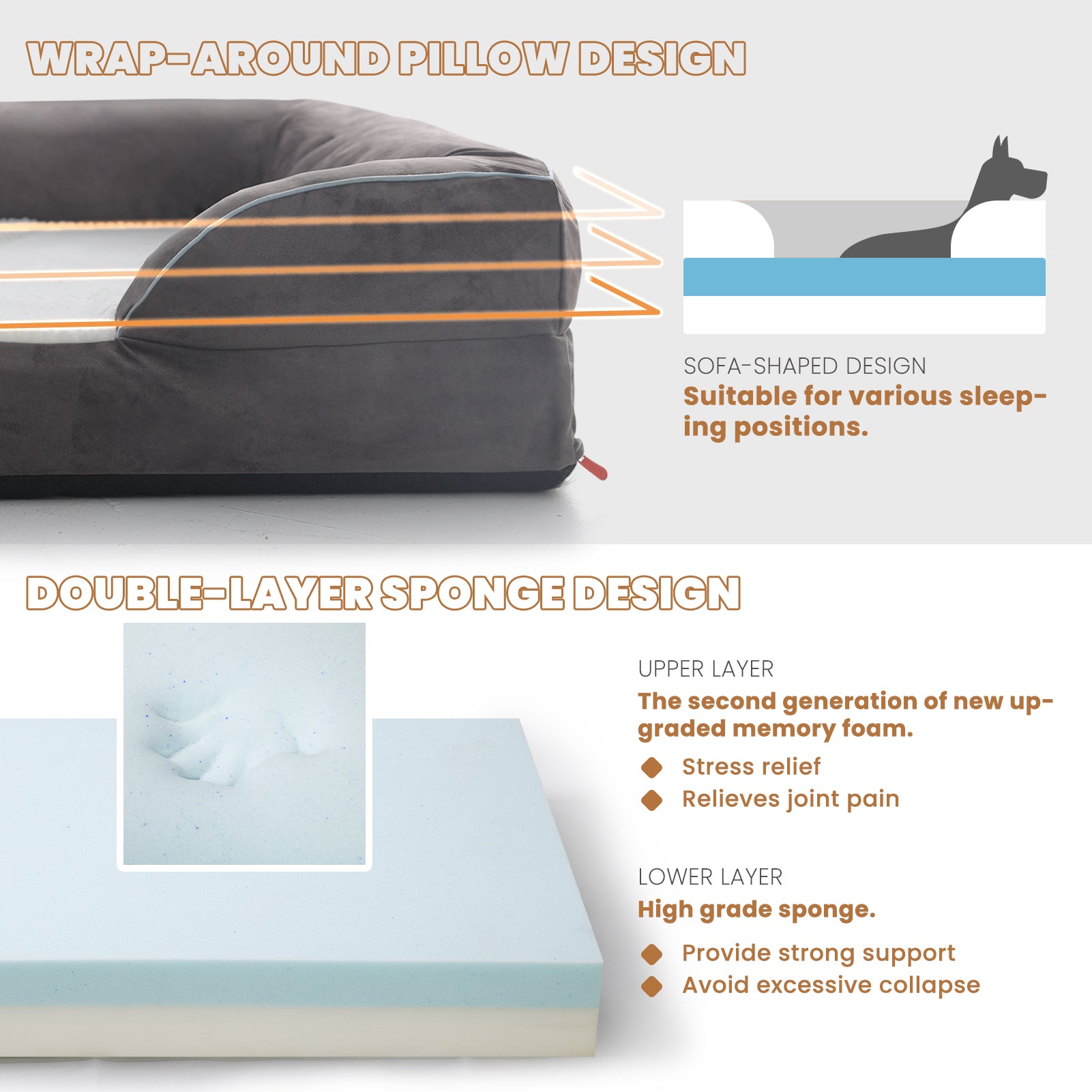 LaiFug Orthopedic Memory Foam Dog Sofa – Premium Bolster Bed