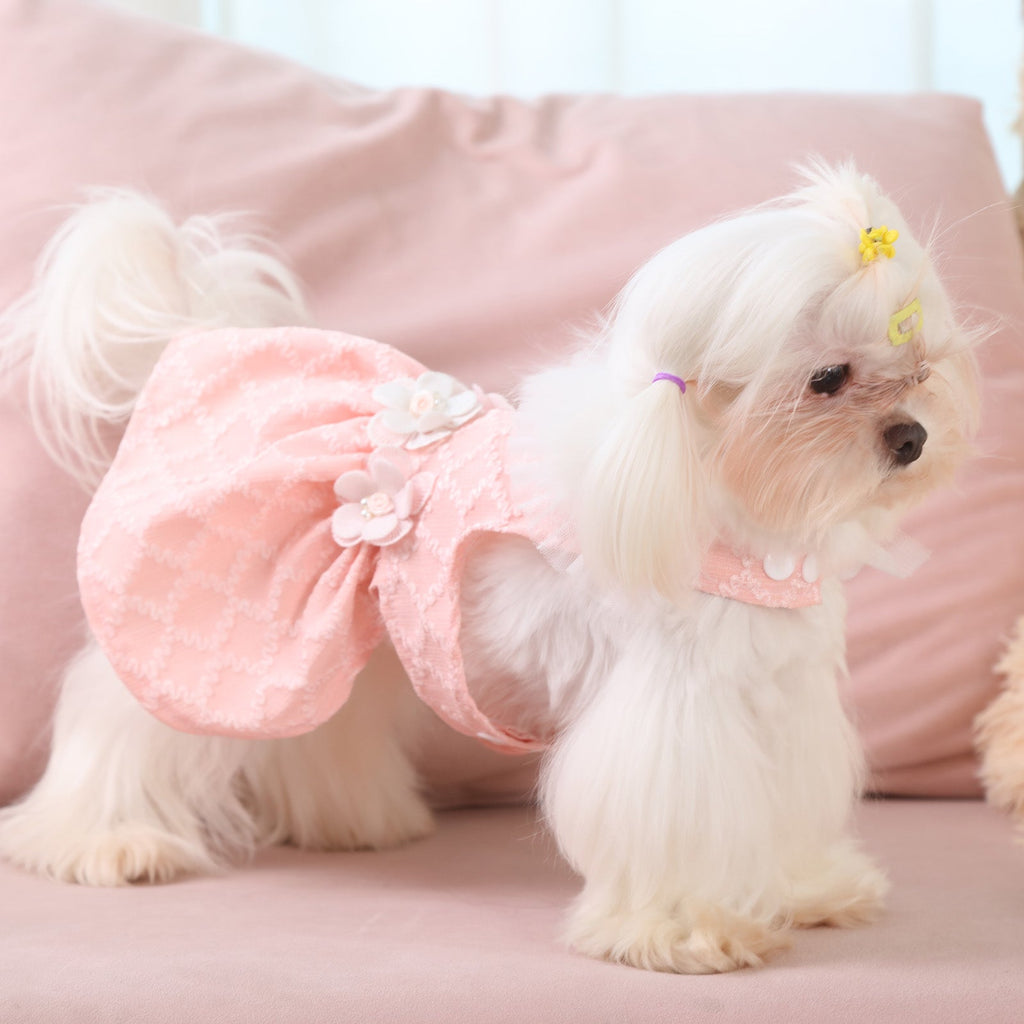 Laifug Dog Dress Puppy Pink Argyle Jacquard Cute Party Wear – LaiFug