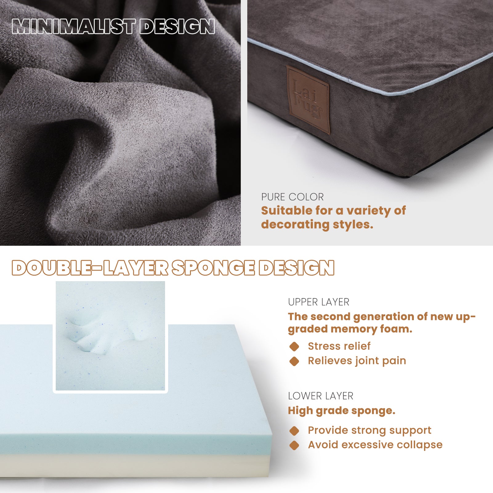 LaiFug 318 Flat Orthopedic Memory Foam Dog Bed