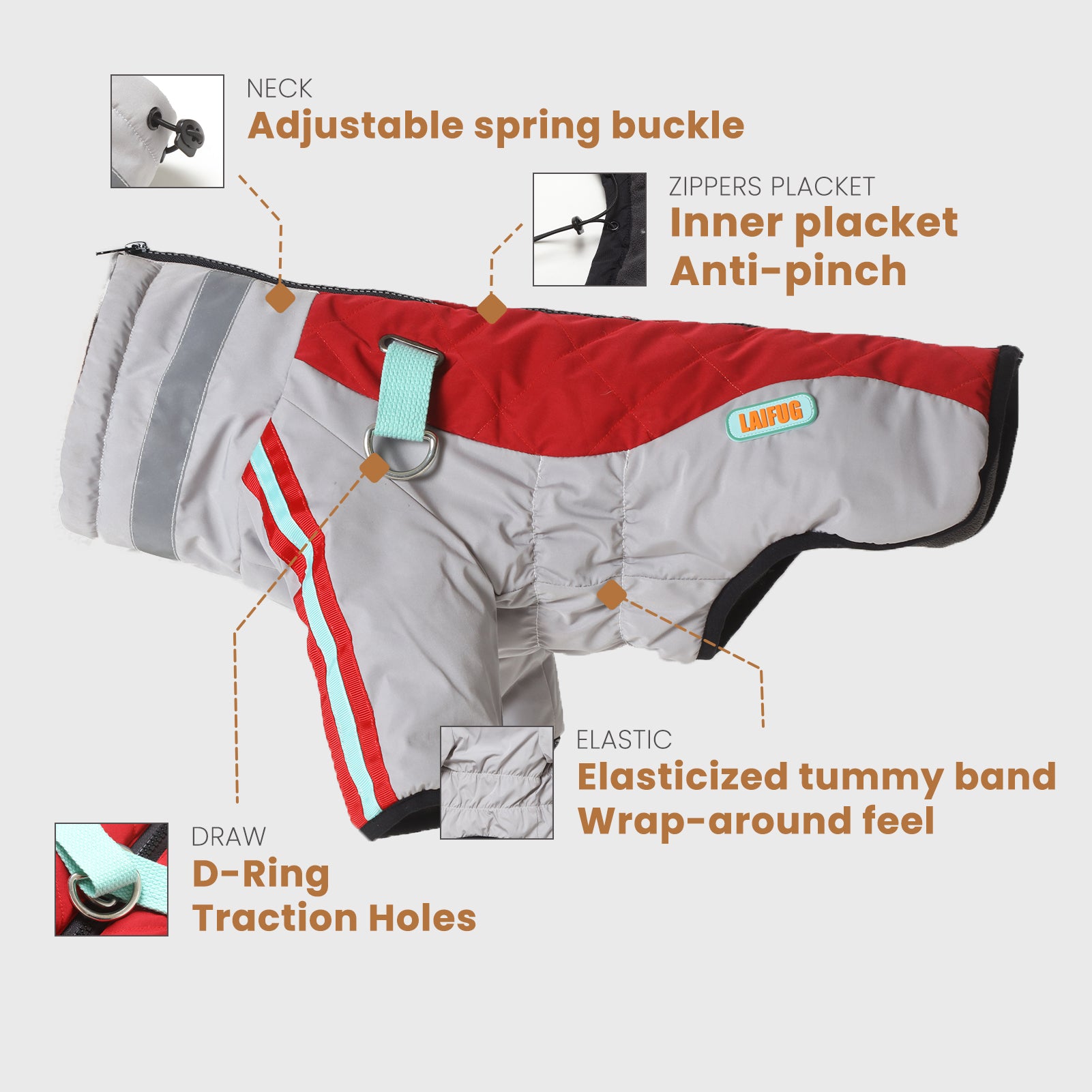 LaiFug Gray Red & Gray Blue Stand Collar Two Legs Dog Winter Coat