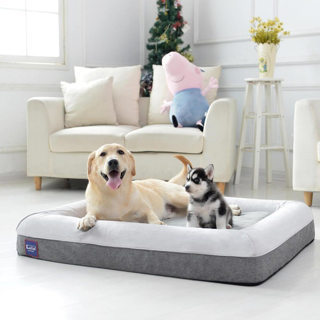 View of Waterproof Memory Foam Dog Bed for Large Dogs with Removable Suede ...