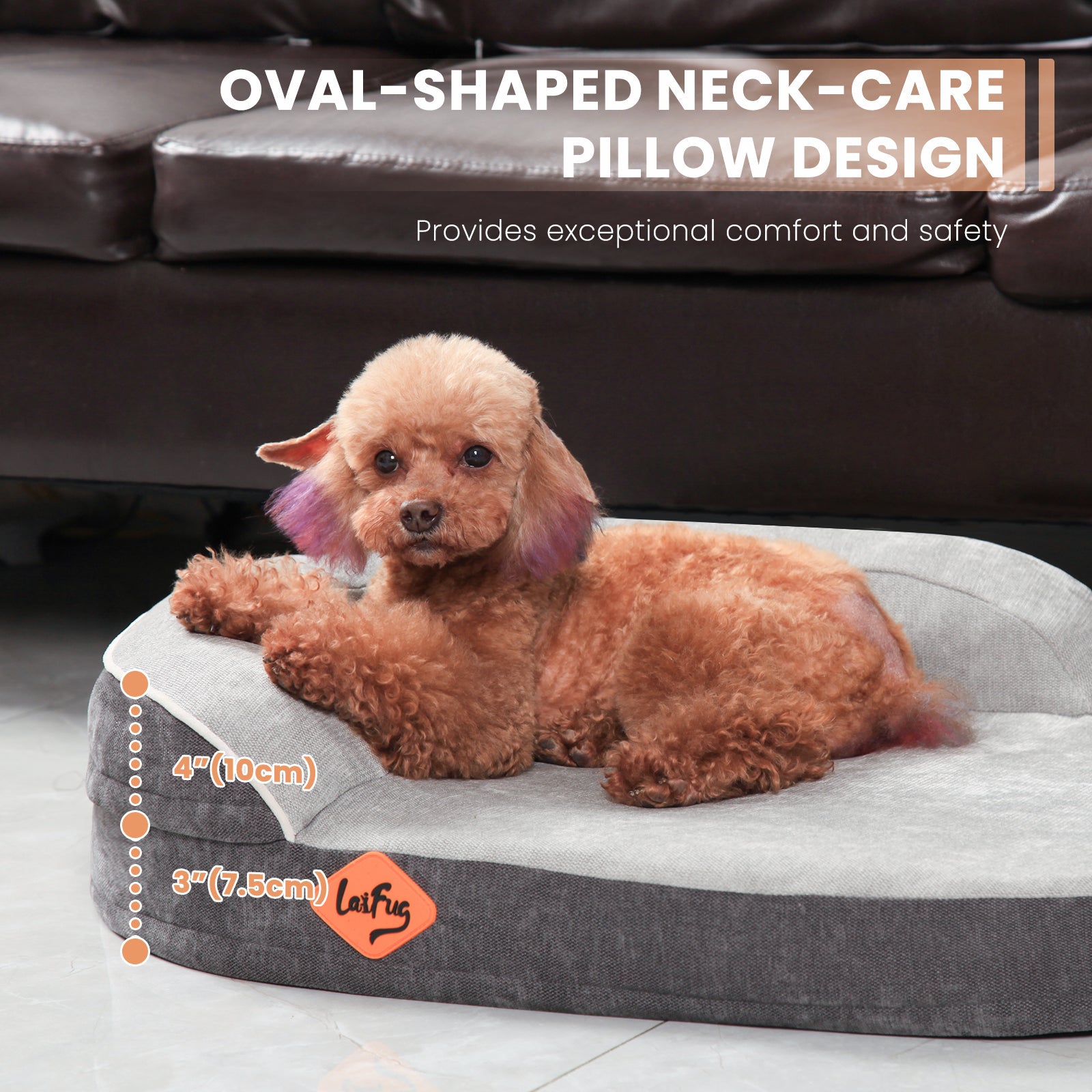 LaiFug Orthopedic Memory Foam Oval Dog Bed – Curved Bolster Support