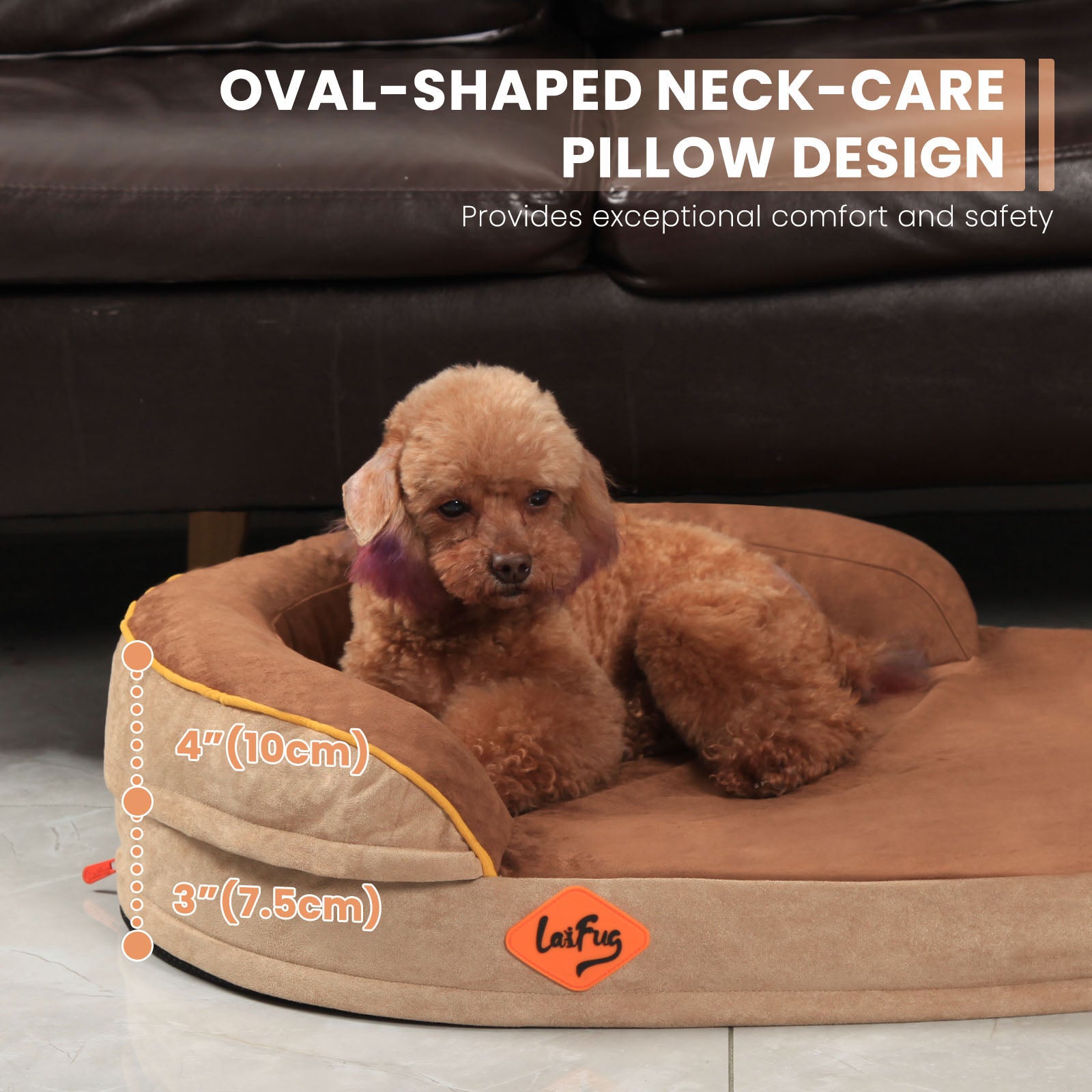 LaiFug Orthopedic Memory Foam Oval Dog Bed – Curved Bolster Support