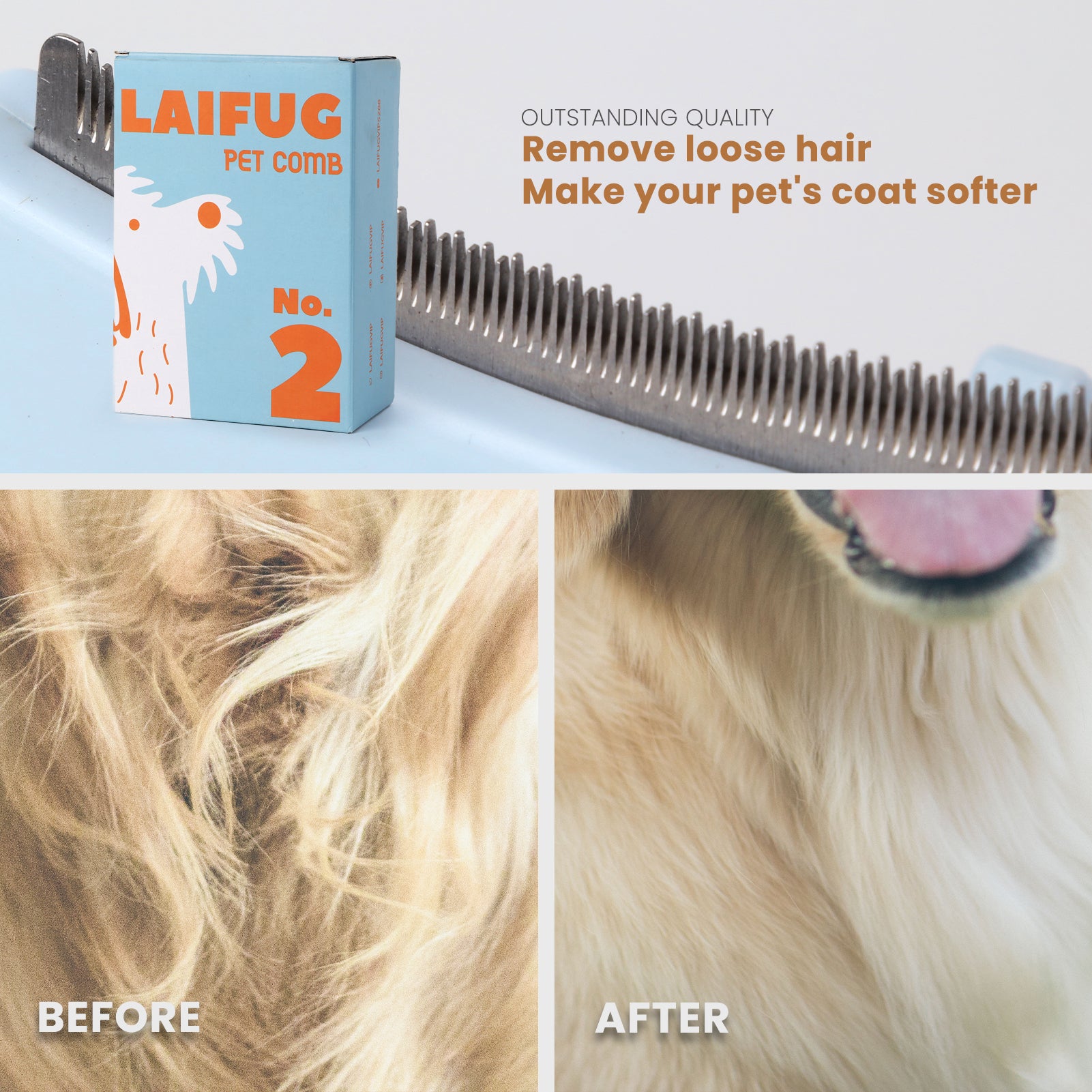 Laifug Dog Dehairing Comb, Grooming Hair Removal Brush