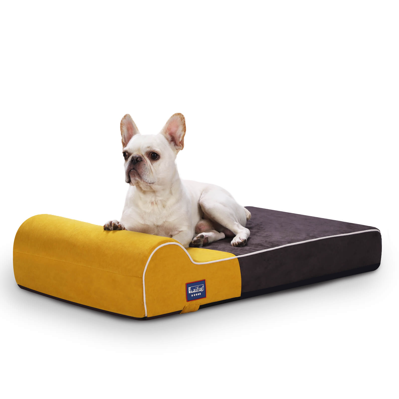 Laifug Single Pillow Dog Bed - memory foam dog bed 34"*22"*7" / Grey&Yellow