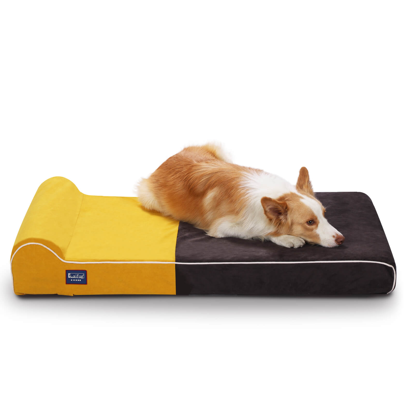 Laifug Single Pillow Dog Bed - memory foam dog bed 46"*28"*8" / Grey&Yellow